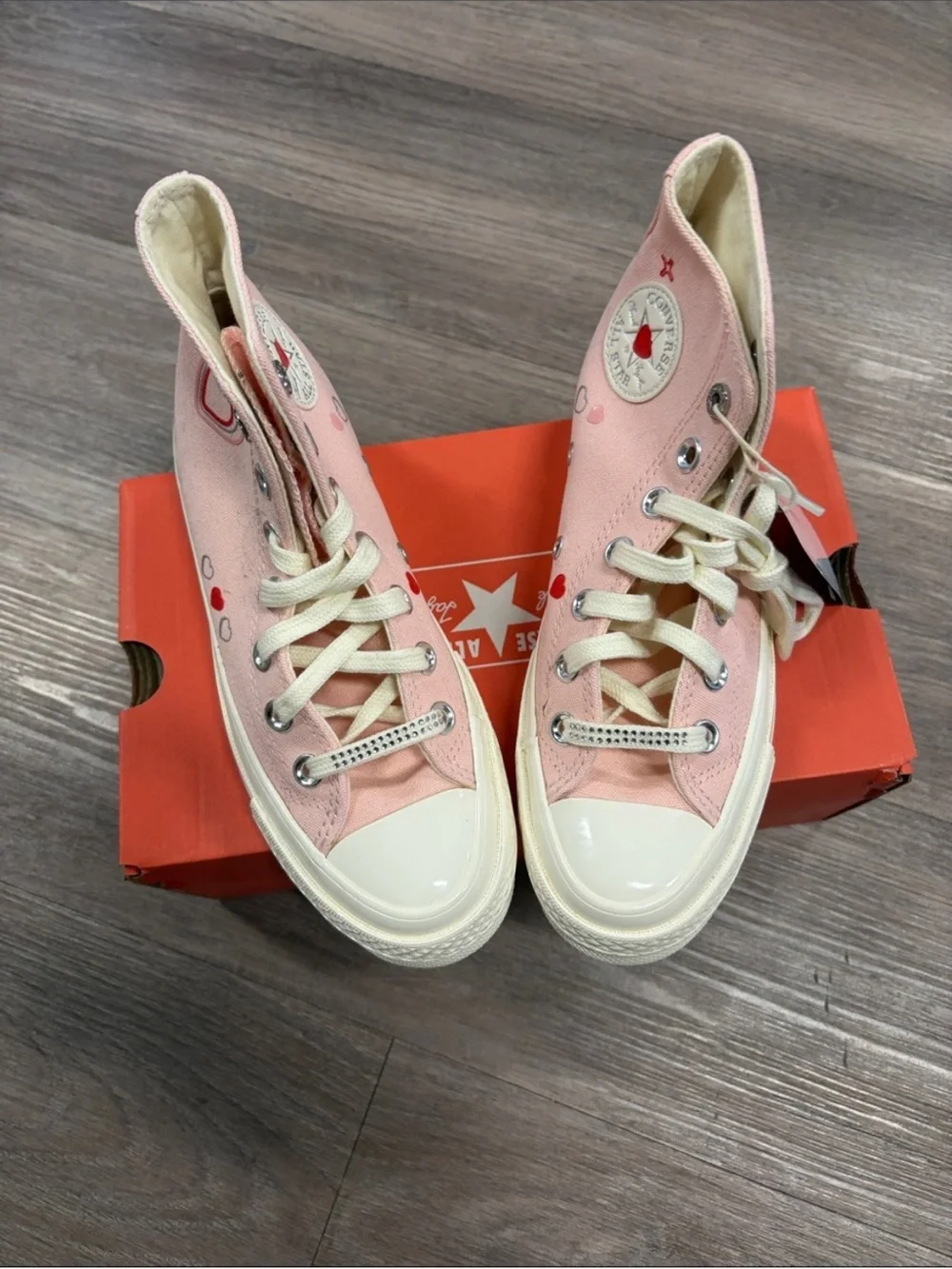 Converse Kids Pink High-Top Canvas Sneakers with Heart Accents